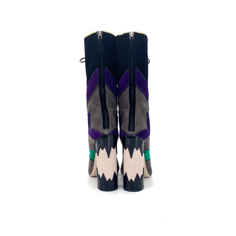 Miu Miu SS2016 Suede Patchwork Colorblock Crystal Embellished High Heel Boots 40 - Picture 7 of 10